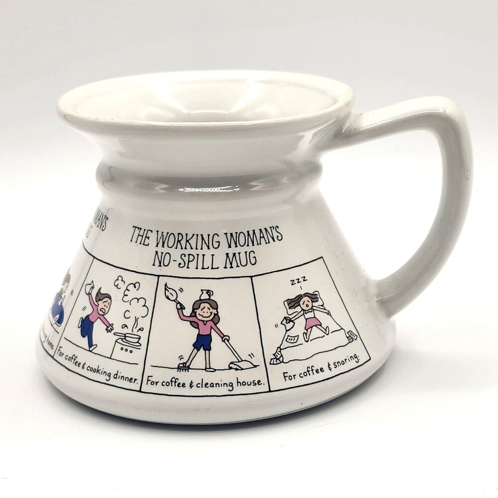Vintage The Working Woman's Cartoons Wide Bottom No-Spill Ceramic Coffee Mug RPP